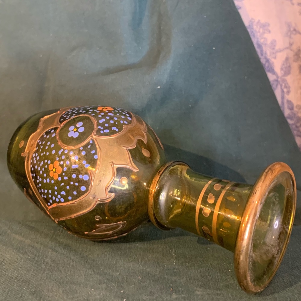 VTG Handpainted Bohemian Amber Glass Bottle with Stopper - Picture 12 of 13